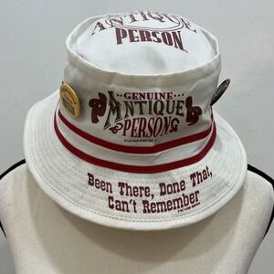 Vintage‎ 1993 Laid Back Antique Person Bucket Hat White Novelty Pins Funny Hat